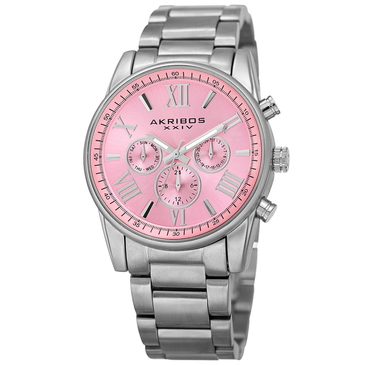 Women`s Akribos Xxiv AK908 Swiss Multifunction Sunray Dial Stainless Steel Watch