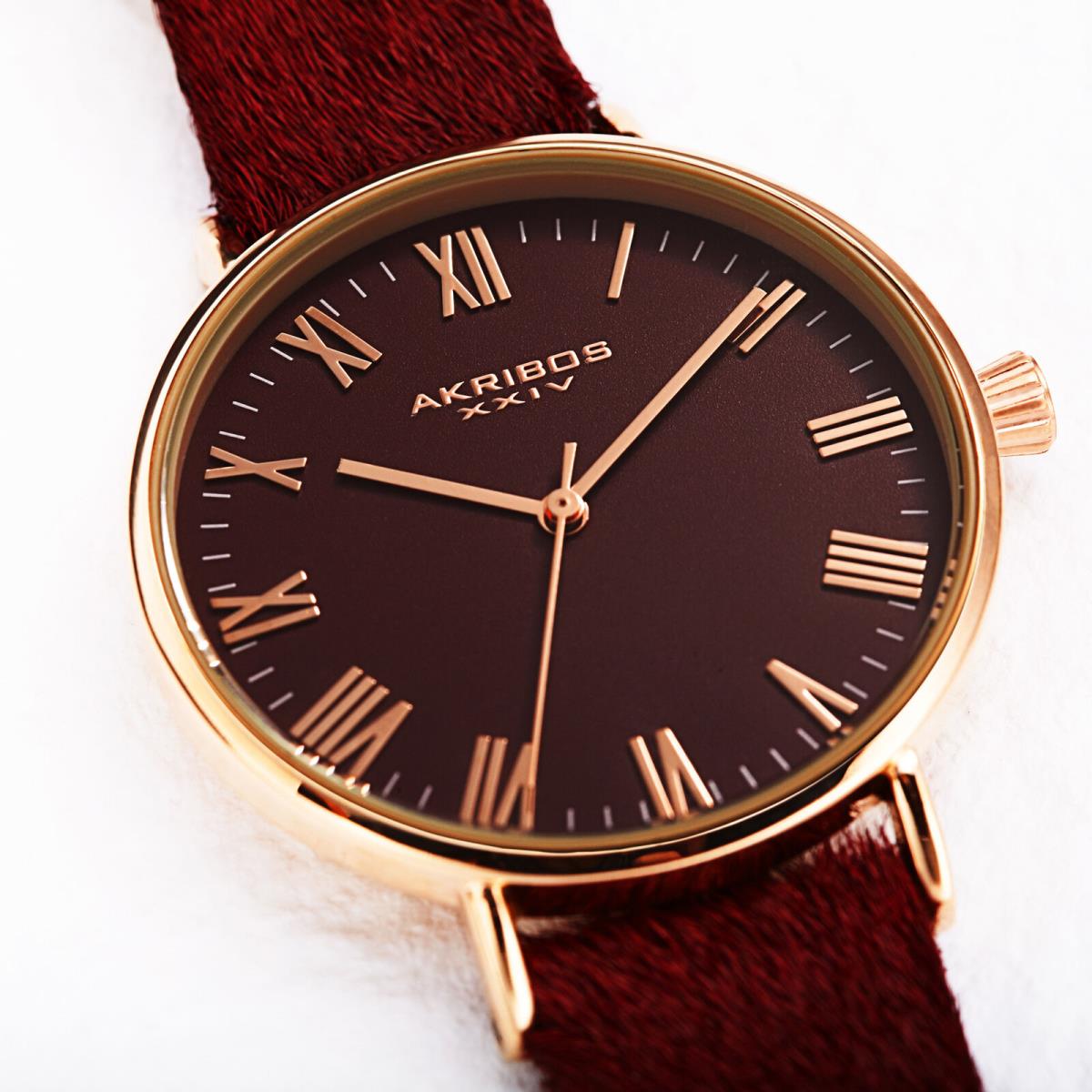 Women`s Akribos Xxiv AK1081 Smart Design Cavallino Pony Hair Leather Watch