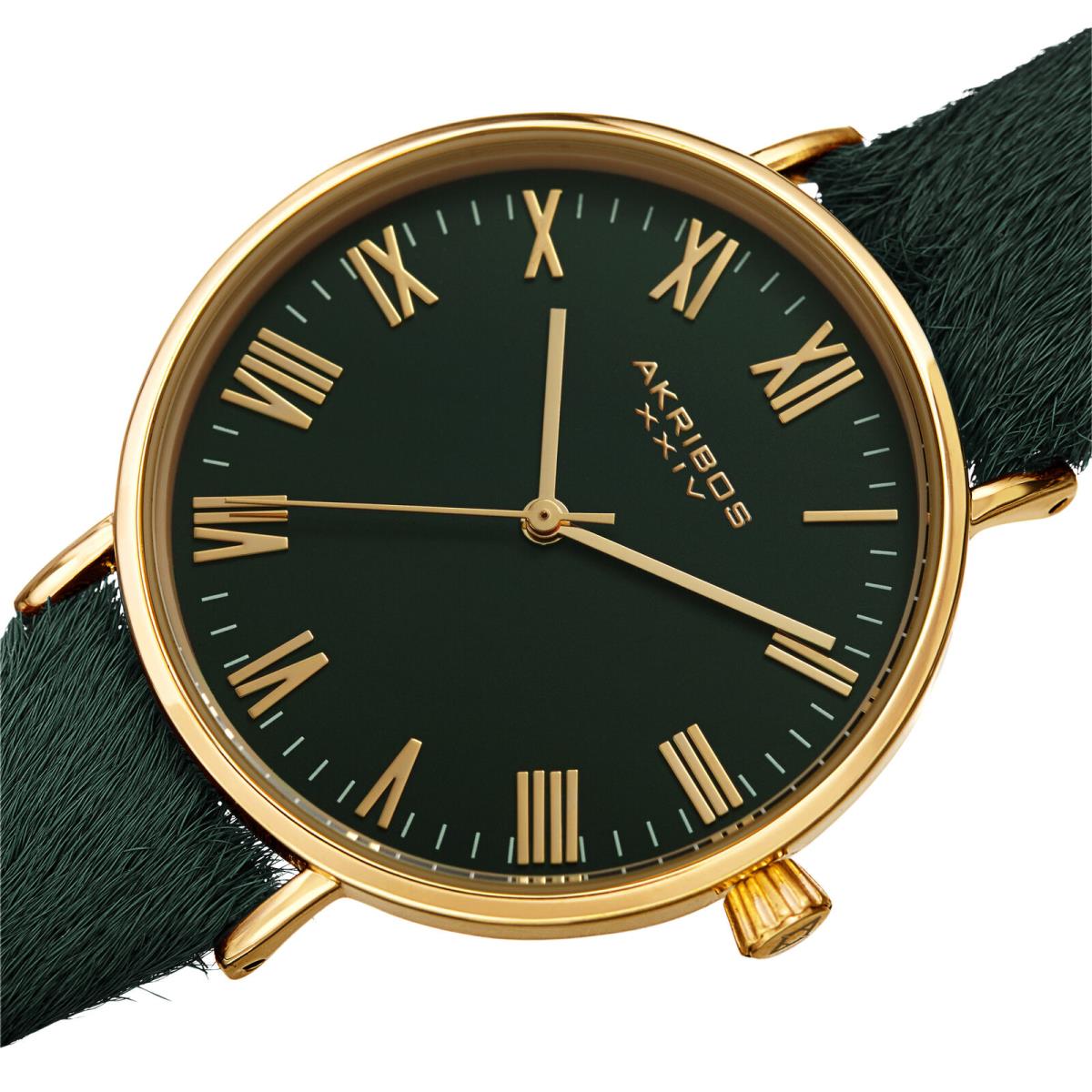 Women`s Akribos Xxiv AK1081 Smart Design Cavallino Pony Hair Leather Watch Green