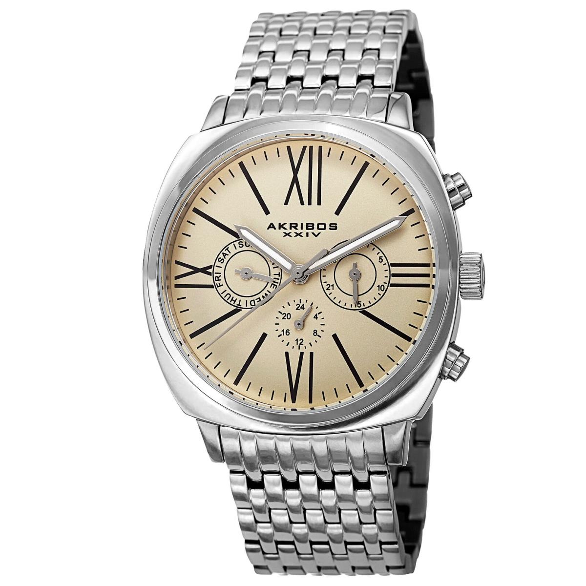 Men`s Akribos Xxiv AK636SSW Quartz Multifunction Vintage Stainless Steel Watch