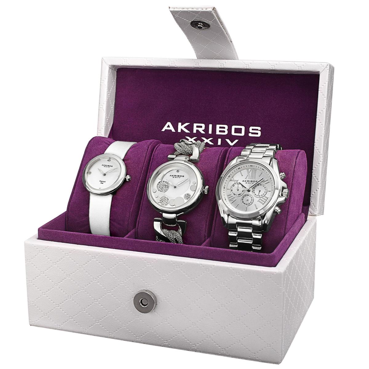 Akribos Xxiv Women s Quartz Diamond Multifunction Strap/bracelet Watch Set