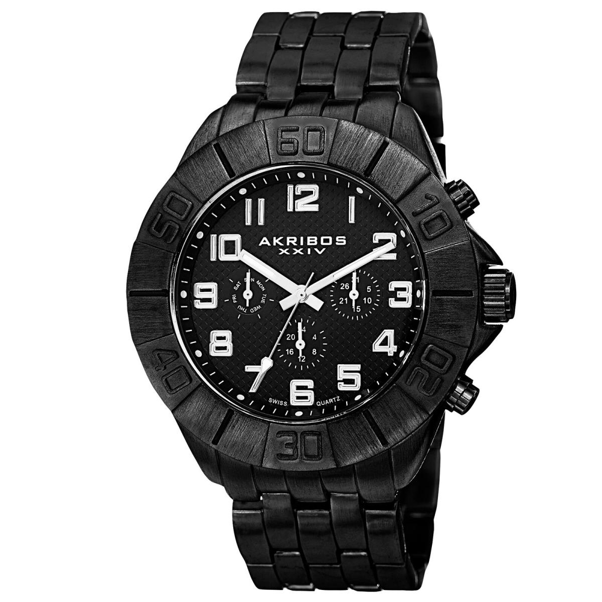 Men`s Akribos Xxiv AK767BK Swiss Quartz Multifunction Black Bracelet Watch