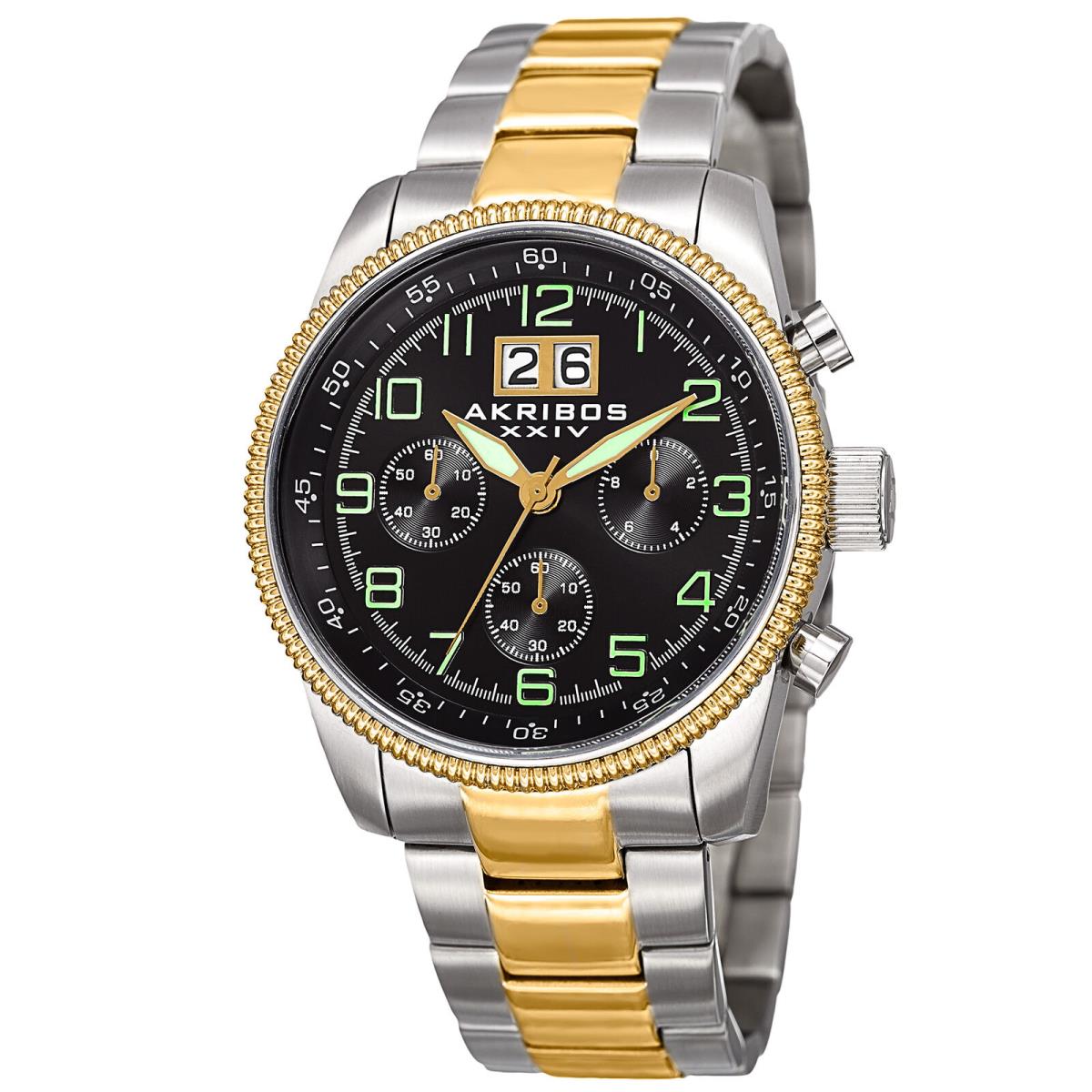 Men`s Akribos Xxiv AK862TTG Chronograph Big Date Two-tone Stainless Steel Watch