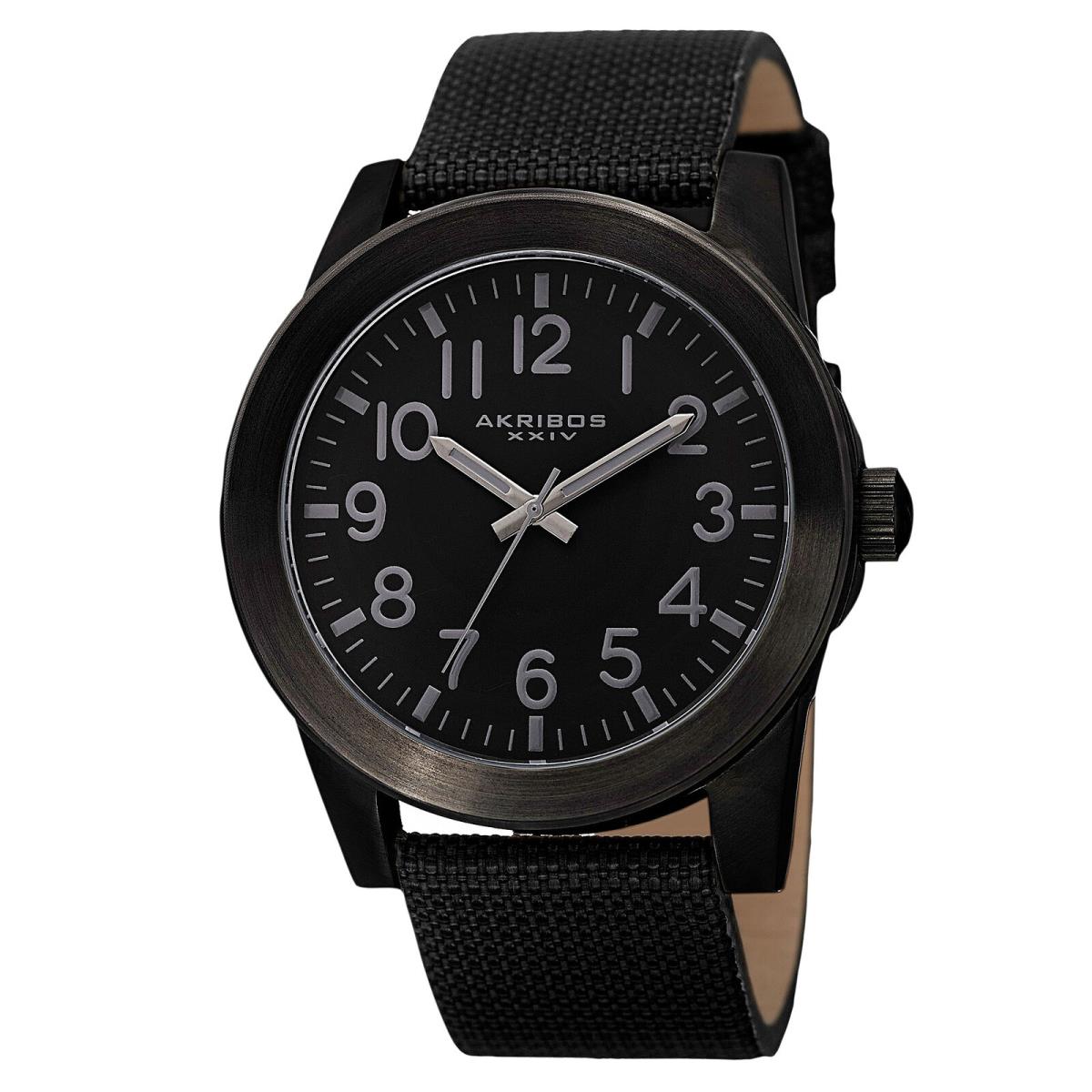 Men`s Akribos Xxiv AK779BK Swiss Easy-to-read Black Dial Canvas Strap Watch