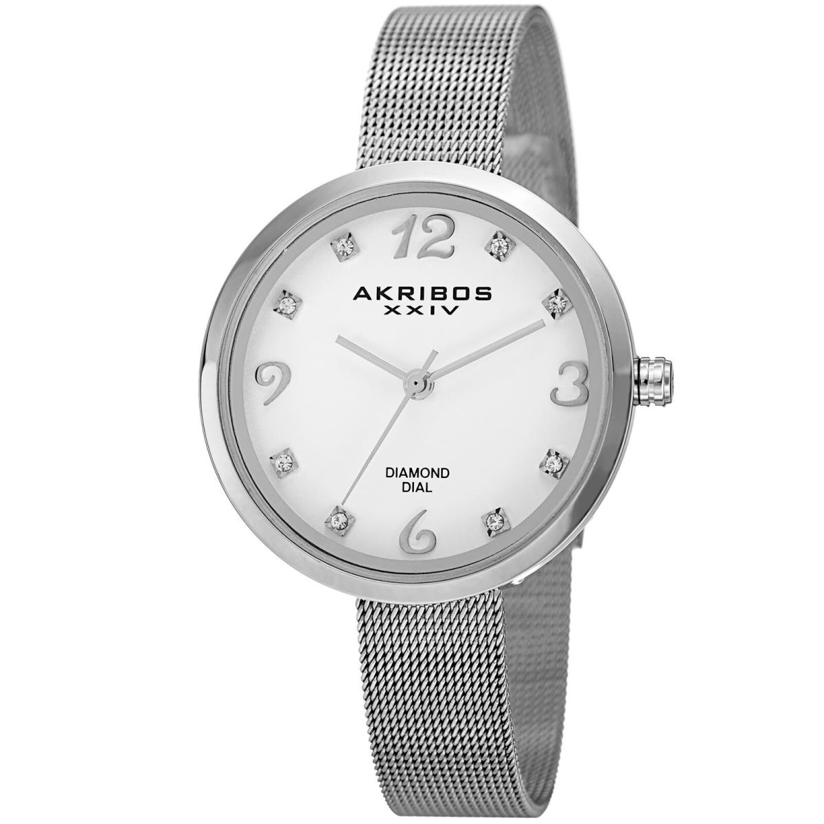 Women`s Akribos Xxiv AK875SS Silver-tone Diamond Markers Mesh Bracelet Watch