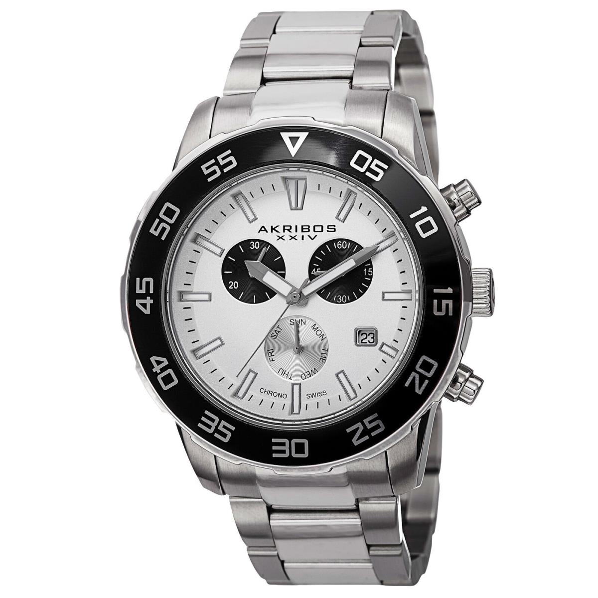 Men`s Akribos Xxiv AK669SSW Chronograph White Dial Stainless Steel Watch