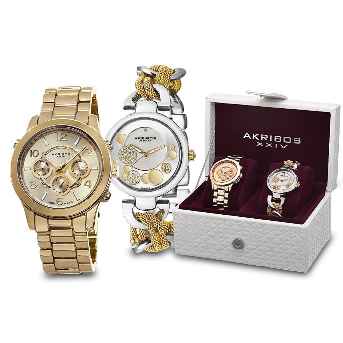 Akribos Xxiv Womens AK676YG Two Tone 40mm Watch Set 130194