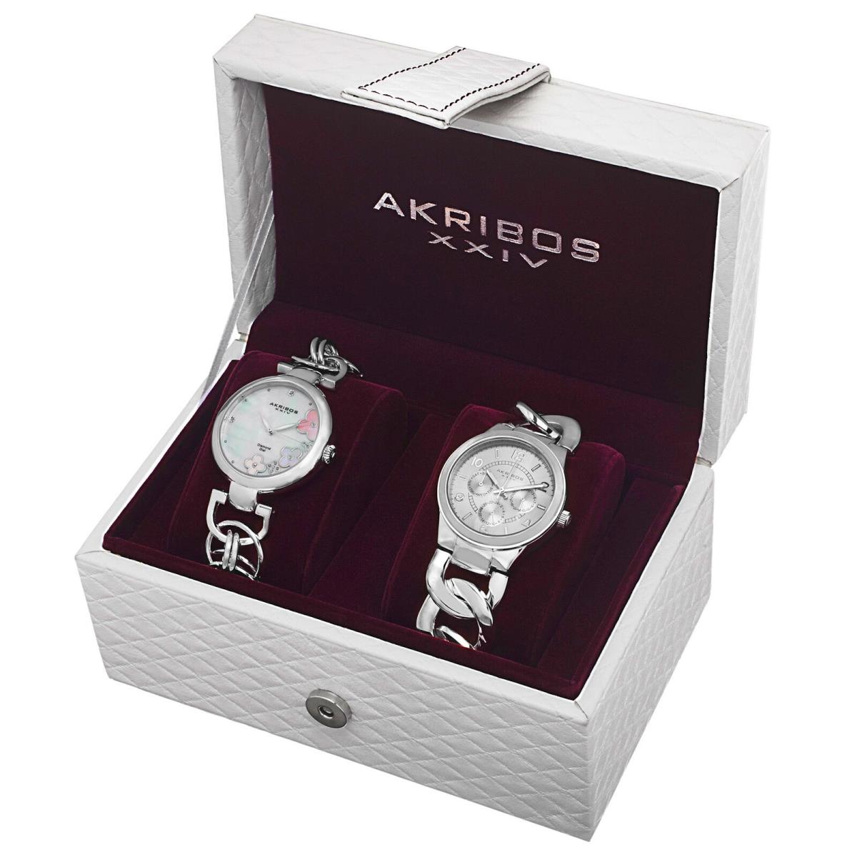 Akribos Xxiv Women s Quartz Diamond/multifunction Chain Link Bracelet Watch Set