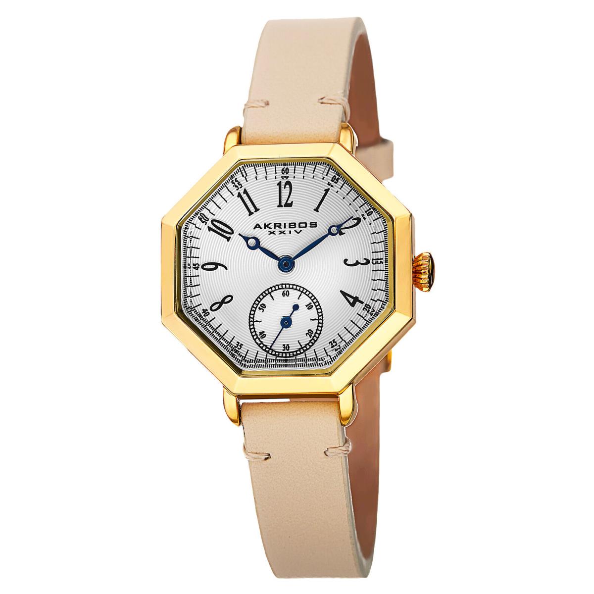 Women`s Akribos Xxiv AK771TN Quartz Octagon Case Tan Leather Watch