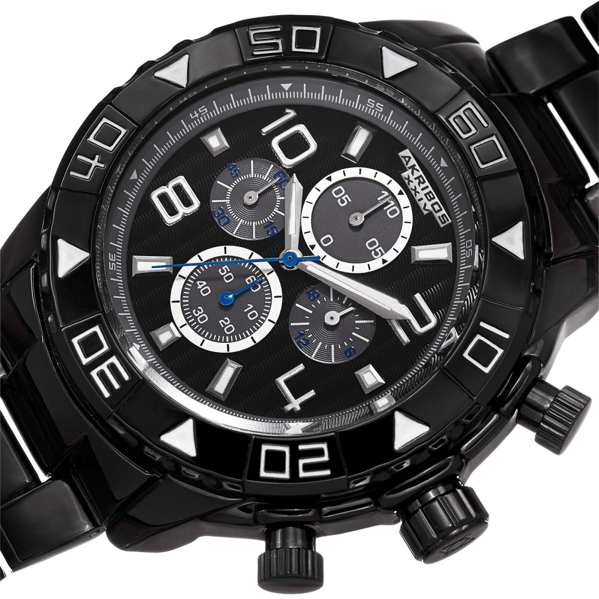 Men`s Akribos Xxiv AK814BK Divers Bezel Chronograph Black Bracelet Watch