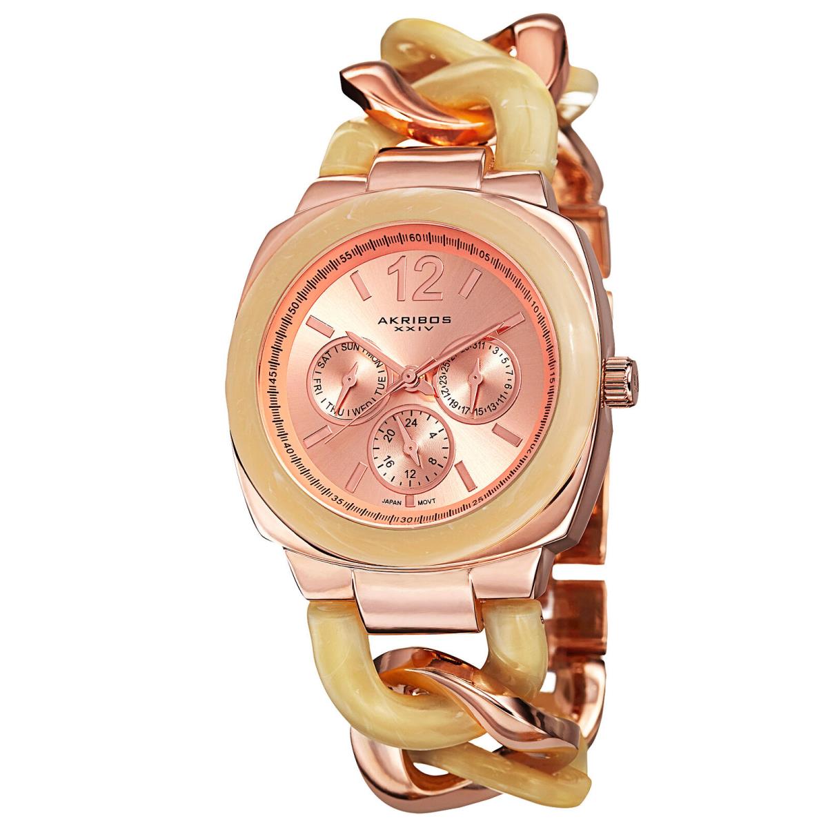 Women`s Akribos Xxiv AK641RG Quartz Multifunction Resin Twist Chain Watch