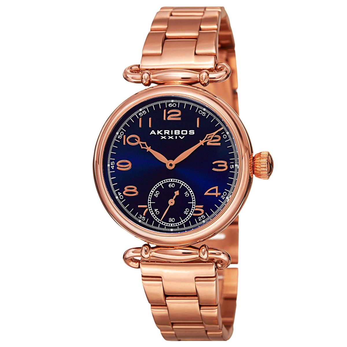 Women`s Akribos Xxiv AK806RGBU Blue Dial Quartz Rose-tone Stainless Steel Watch