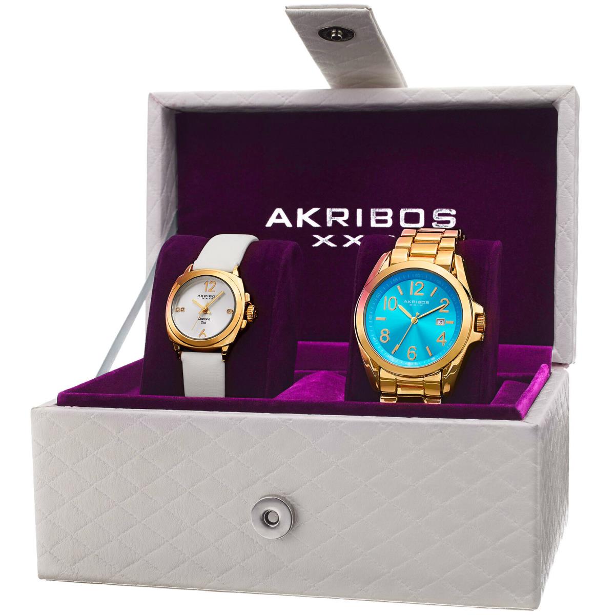 Women`s Akribos Xxiv AK821YG Swiss Quartz Gold-tone Diamond Date Watch Set