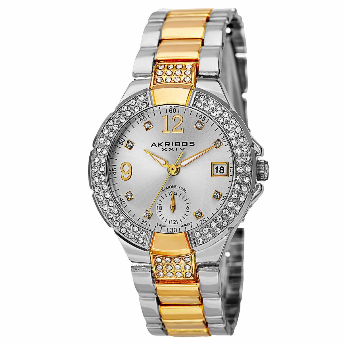 Women`s Akribos Xxiv AK775TTG Swiss Diamond Markers Crystal Bezel NO Box