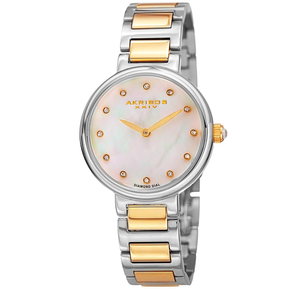 Women`s Akribos Xxiv AK877TTG Two-tone Mop Diamond Dial Bracelet Watch