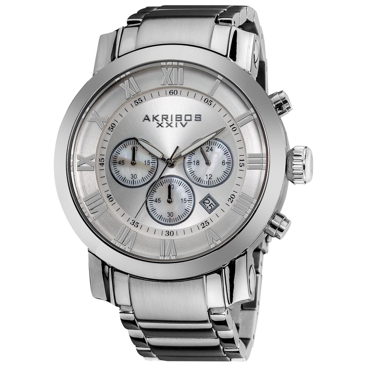 Men`s Akribos Xxiv AK622SS Quartz Chronograph Silver Stainless Steel Watch