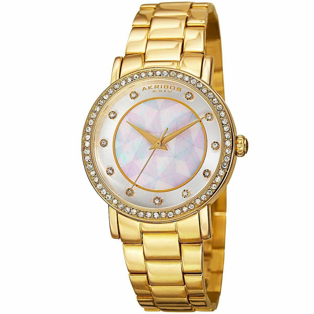 Akribos Xxiv Women`s Quartz Mother-of-pearl Dial Watch w/ Swarovski Crystals