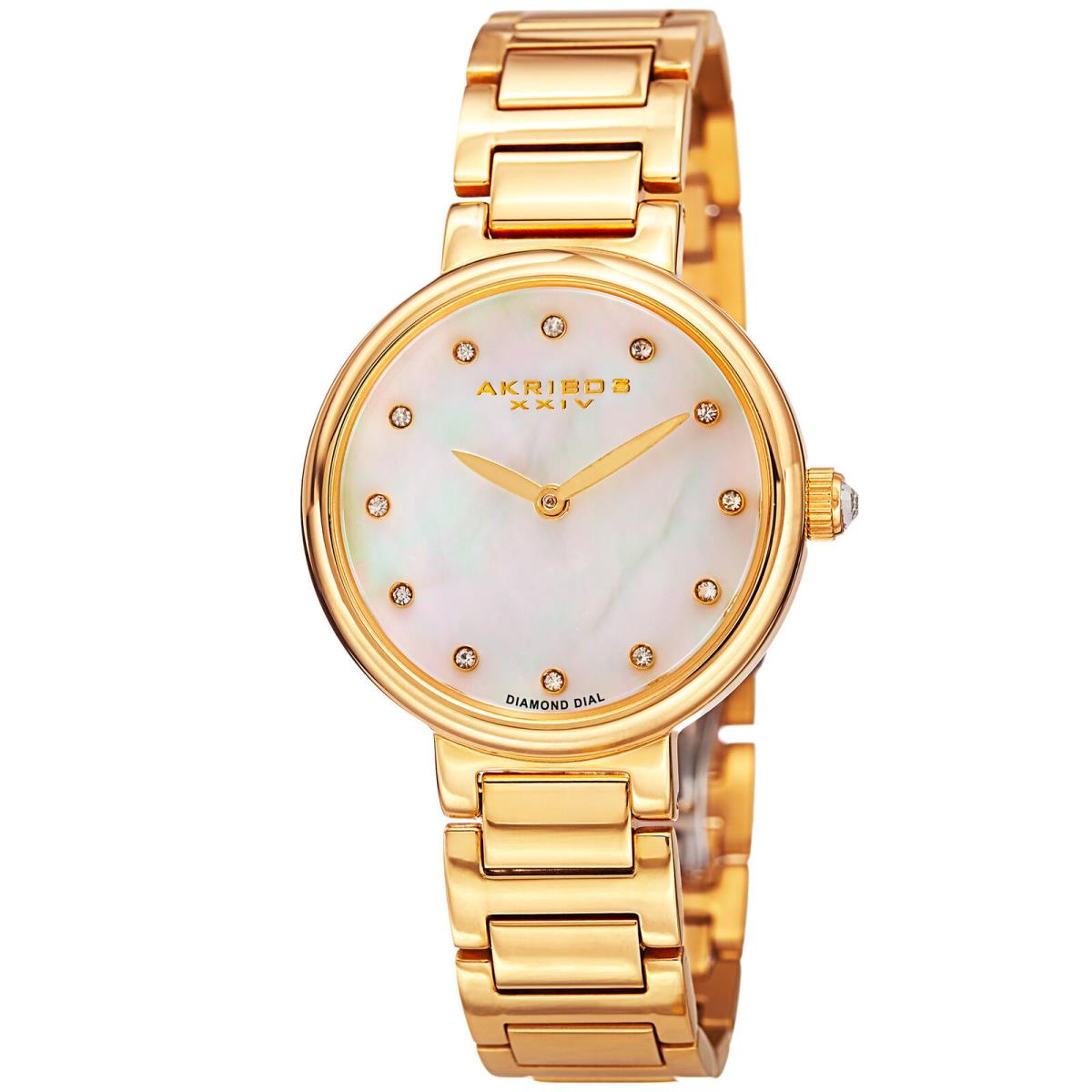 Women`s Akribos Xxiv AK877YG Gold-tone Mop Diamond Dial Bracelet Watch