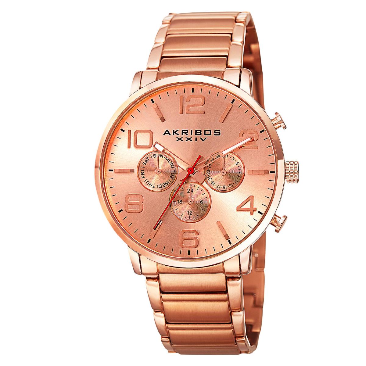 Men`s Akribos Xxiv AK803RG Swiss Multifunction Rose-tone Bracelet Watch