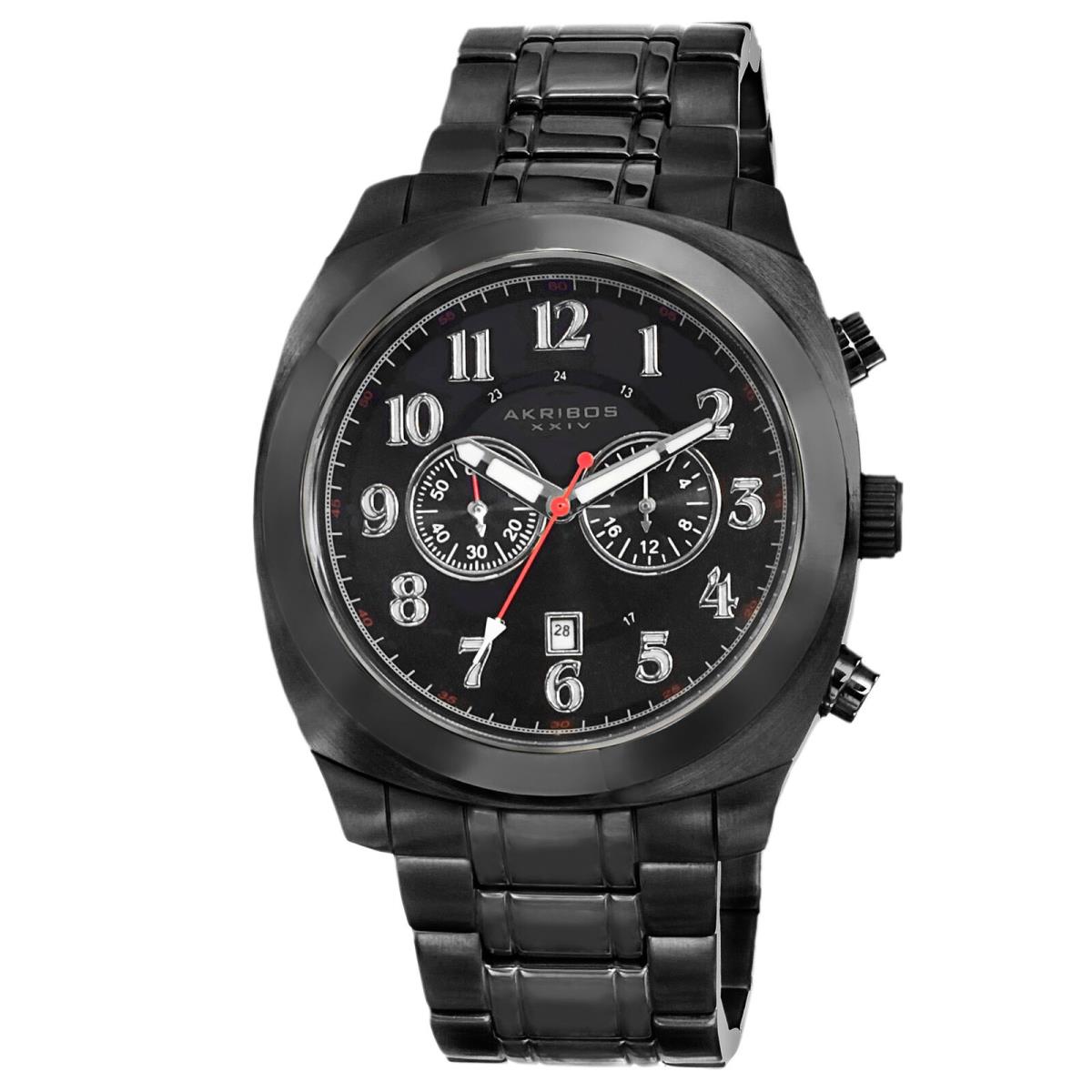 Men`s Akribos Xxiv AK624BK Black Chronograph Date Stainless Steel Watch