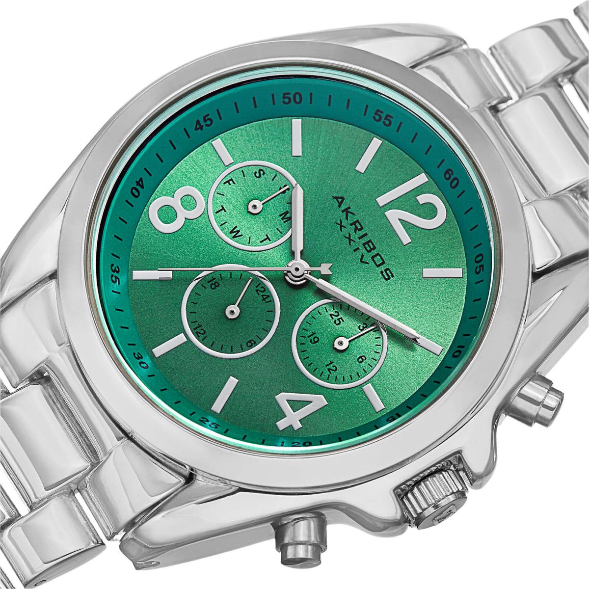 Women`s Akribos Xxiv AK760SSTQ Multifunction Turquoise Dial Bracelet Watch - Dial: Green, Band: Silver