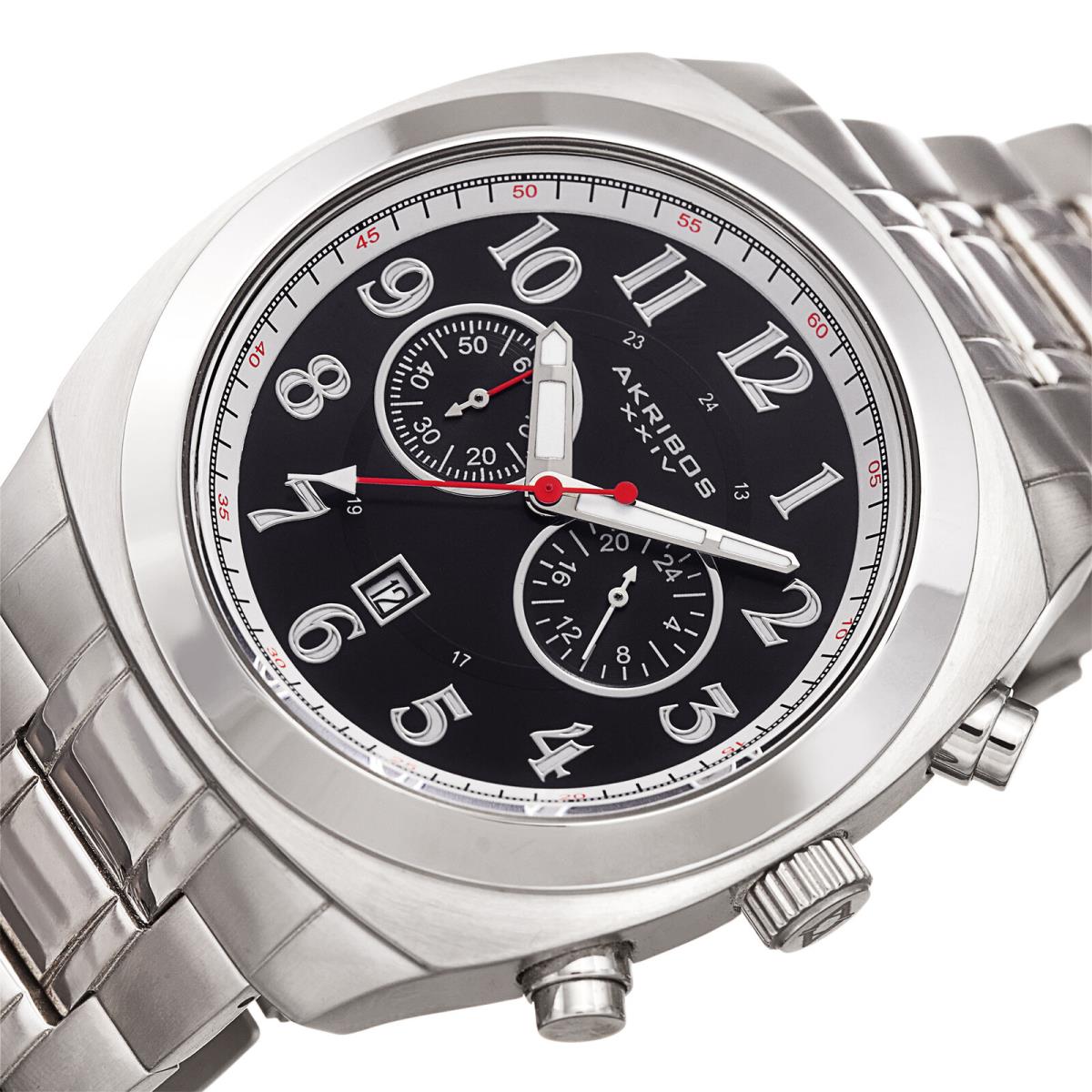 Men`s Akribos Xxiv AK624SS Silver-tone Chronograph Date Stainless Steel Watch