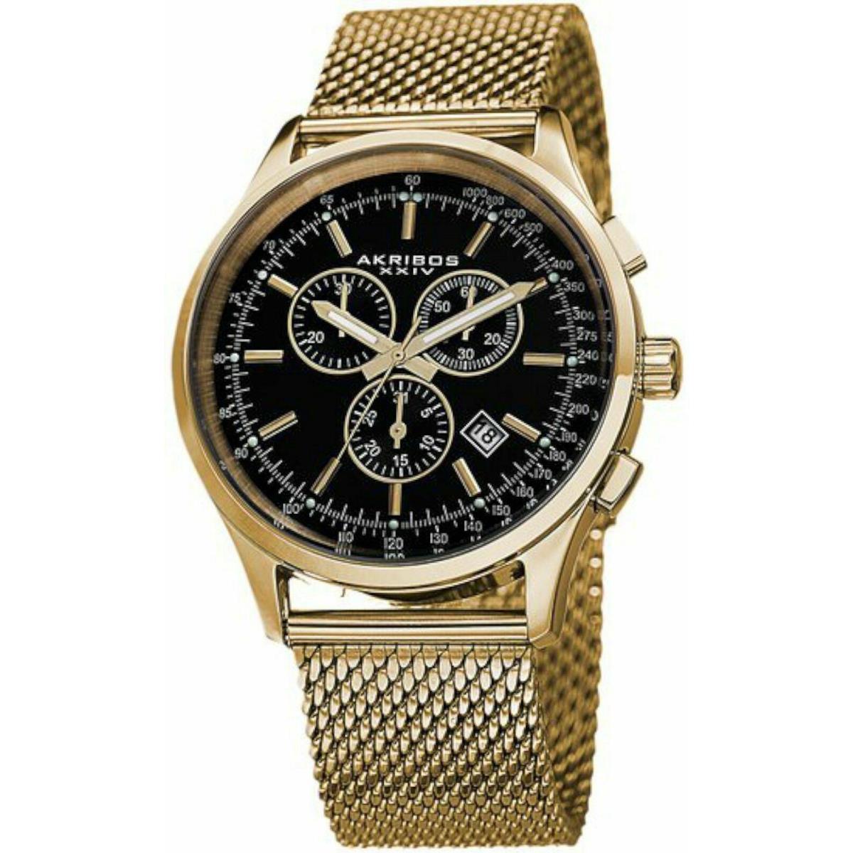 Akribos Xxiv AK625YGB Mens Ultimate Swiss Chronograph Black Dial Gold Watch