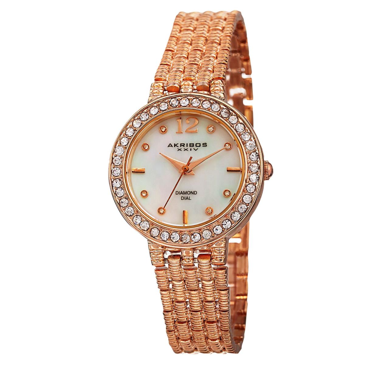 Women`s Akribos Xxiv AK757RG Swiss Diamond Mop Dial Rose-tone Bracelet Watc