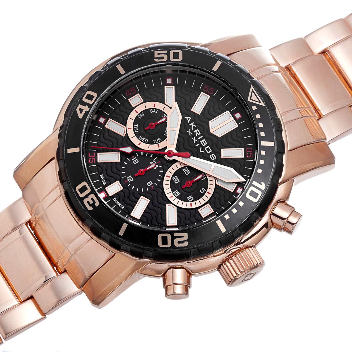 Men`s Akribos Xxiv AK675RG Rugged Multifunction Rose-tone Stainless Steel Watch