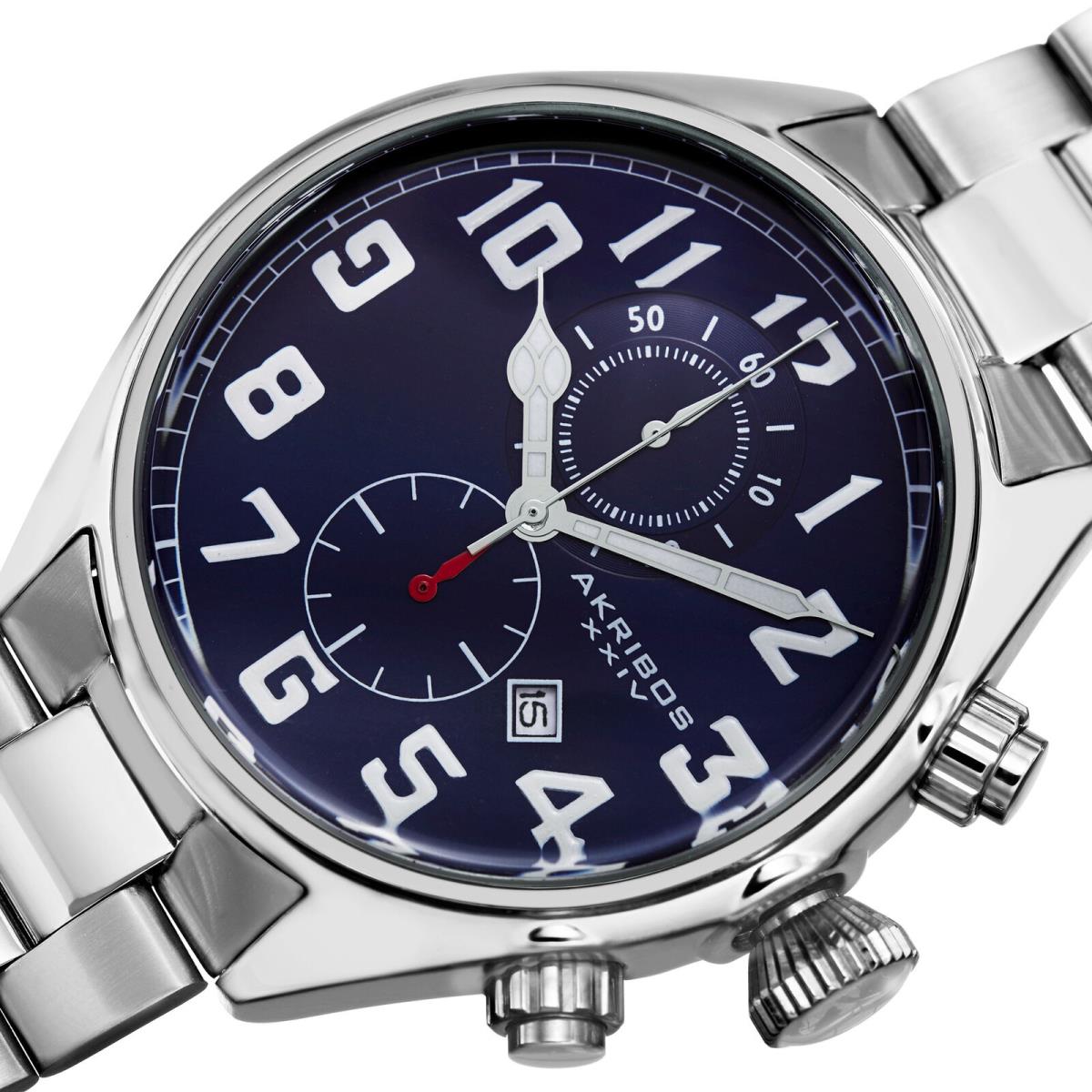 Men`s Akribos Xxiv AK853BU Blue Dial Chronograph Silver-tone Steel Watch