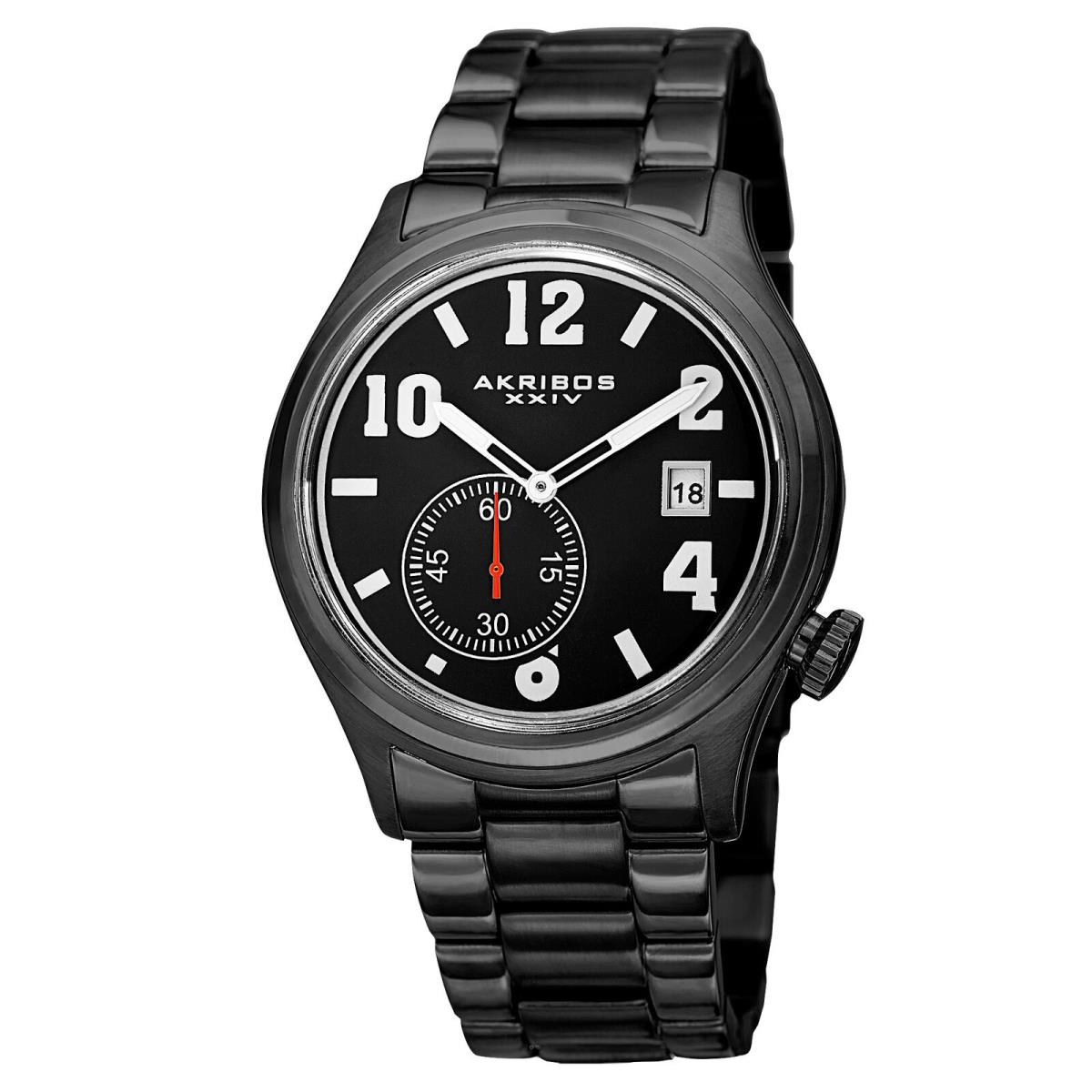 Men`s Akribos Xxiv AK830BK Date Window All Black Stainless Steel Sleek Watch