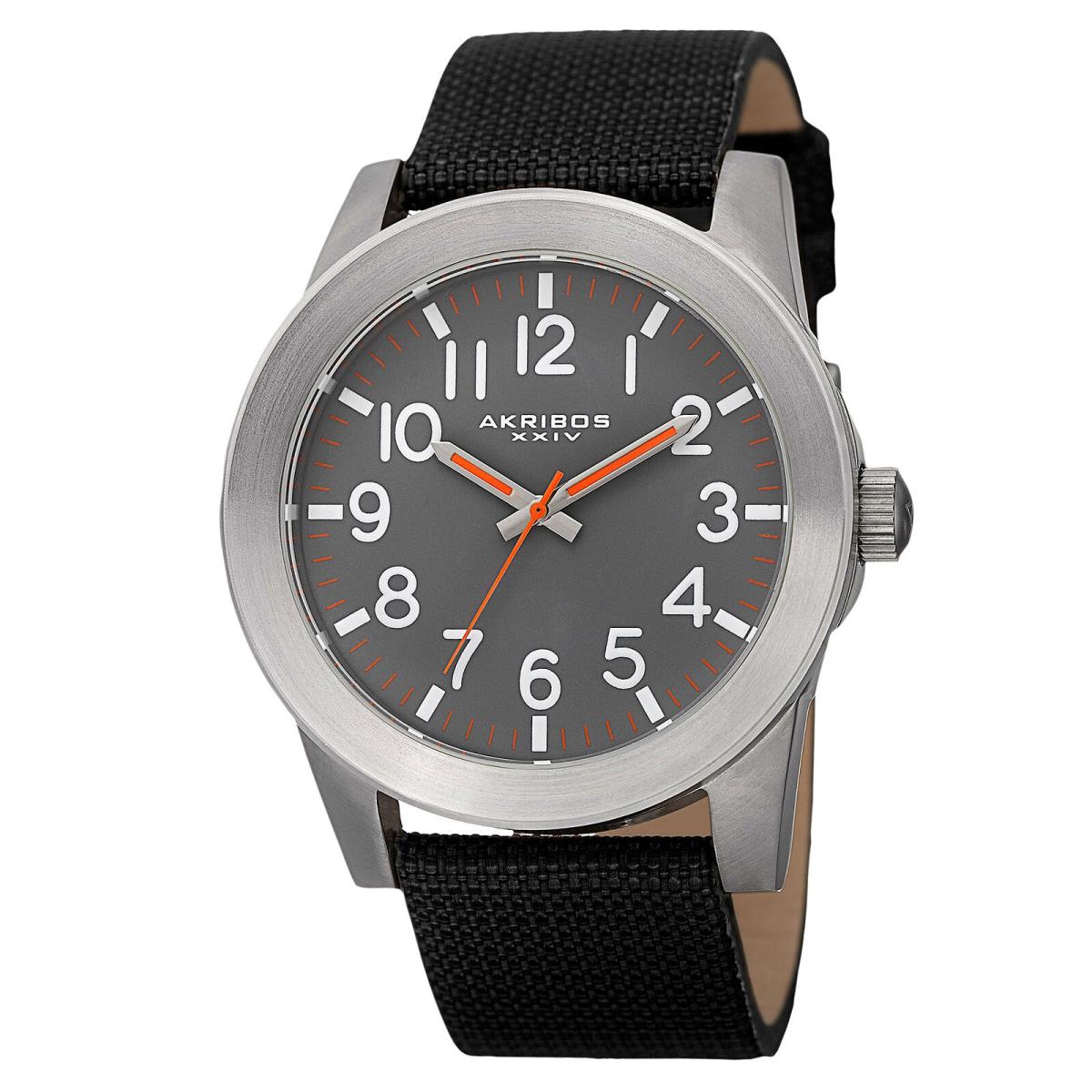 Men`s Akribos Xxiv AK779SSB Swiss Easy-to-read Grey Dial Canvas Strap Watch