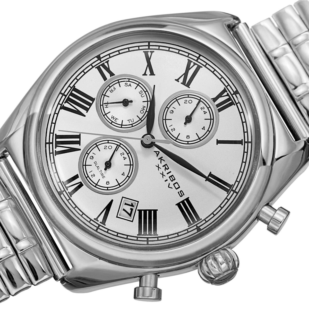 Men`s Akribos Xxiv AK827SS Multifunction Silver-tone Expandable Bracelet Watch