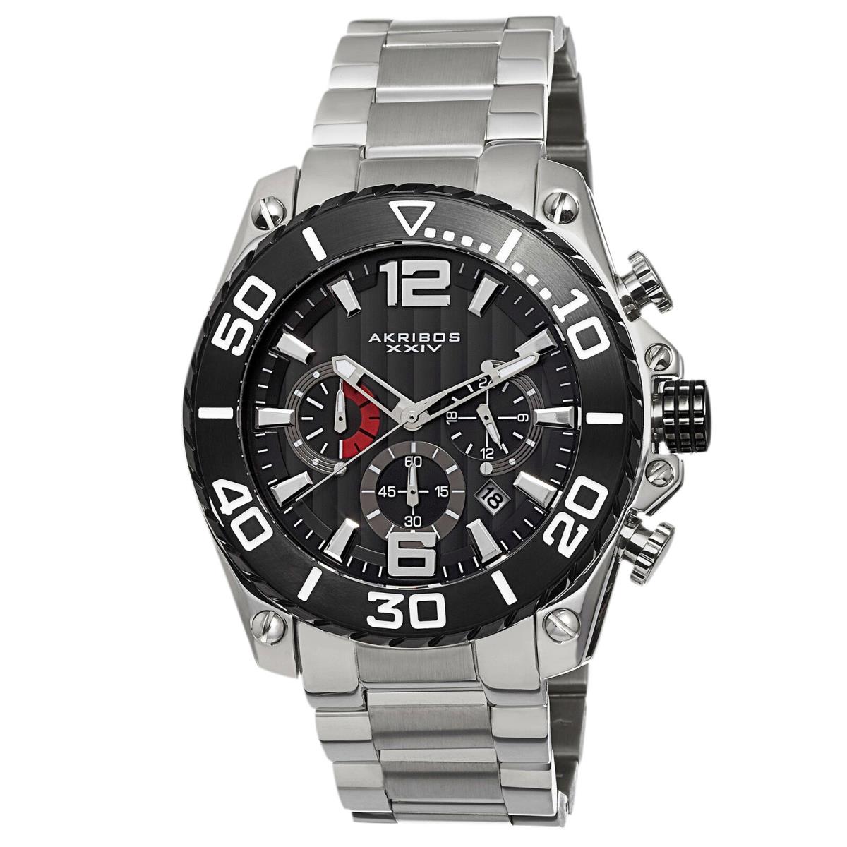 Men`s Akribos Xxiv AK639BKS Sport Chronograph Date Stainless Steel Bracelet Watc