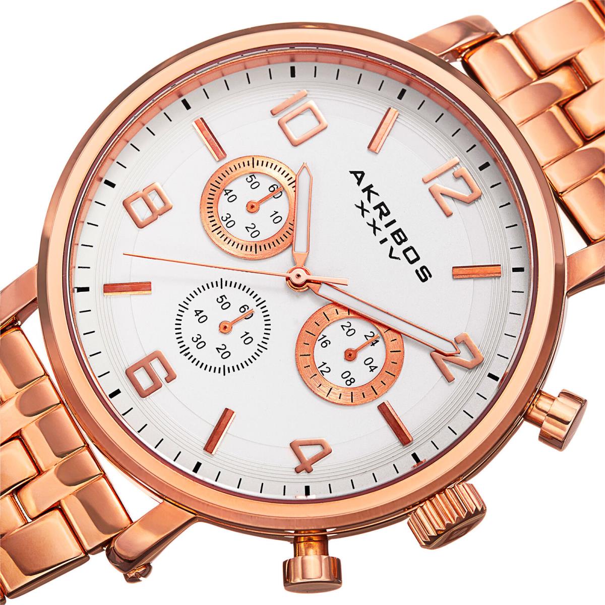 Men`s Akribos Xxiv AK800RG Quartz Chronograph Rose-tone Stainless Steel Watch