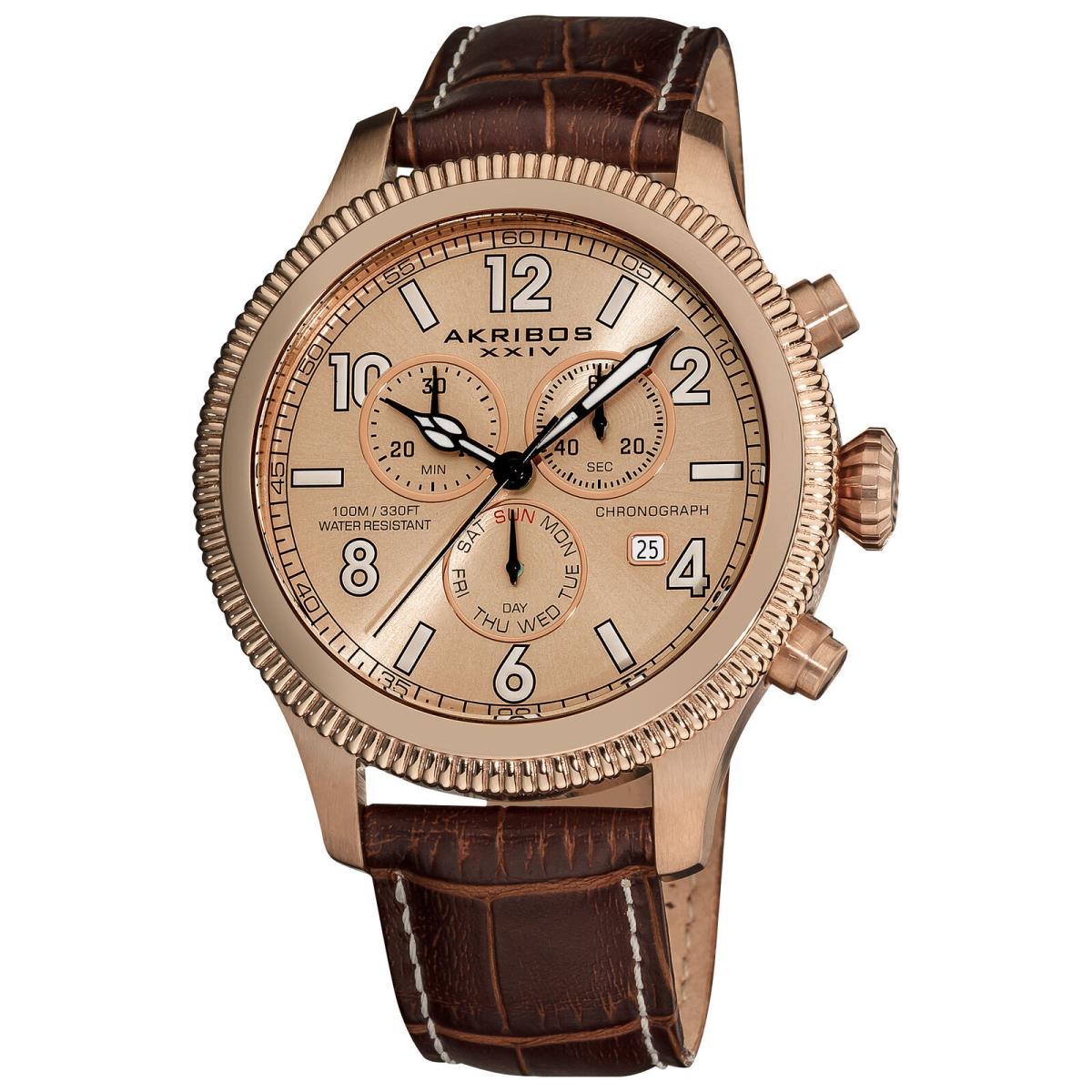 Men`s Akribos Xxiv AK575BR Swiss Chronograph Day/date Brown Leather Watch