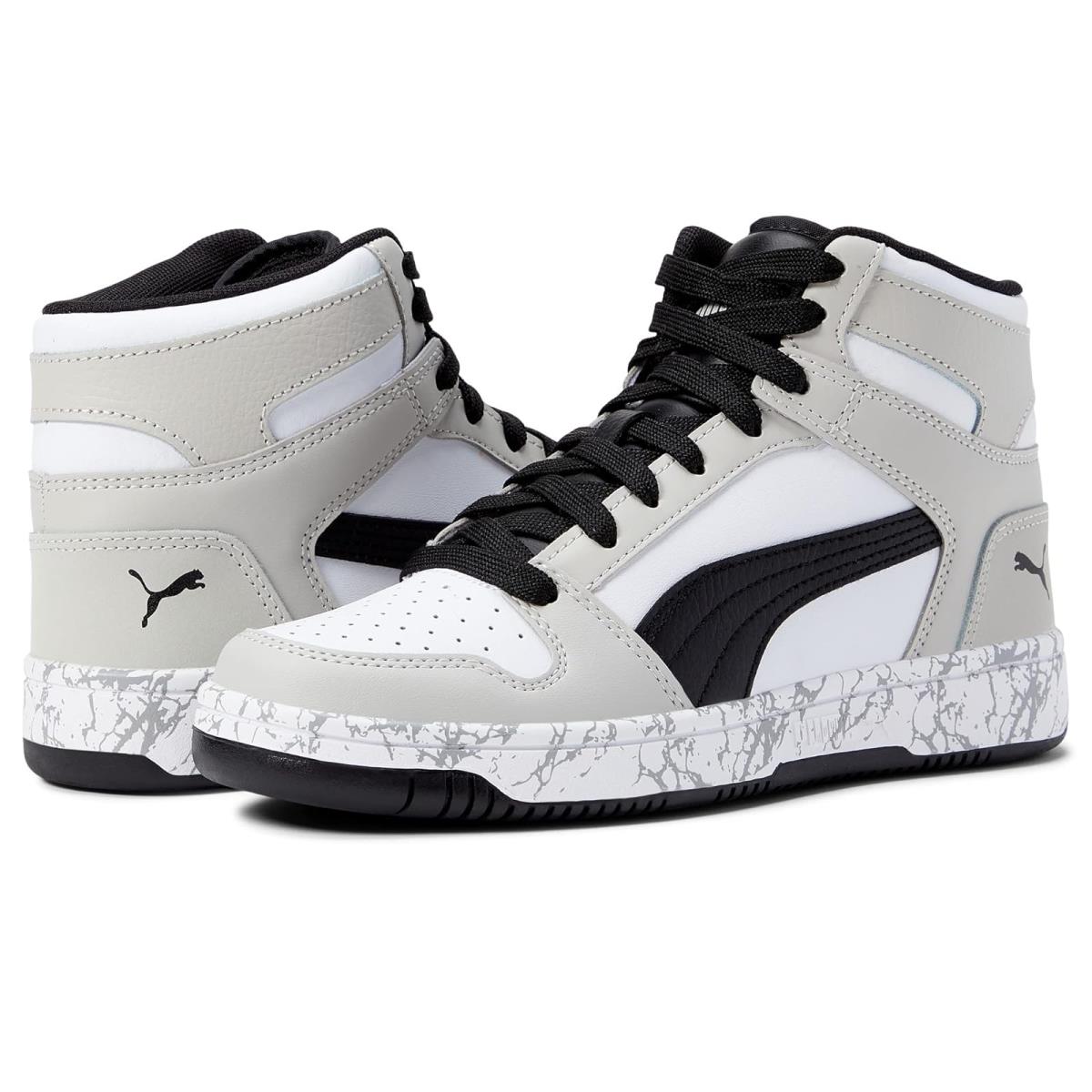 Children Unisex Shoes Puma Kids Rebound Mid Layup Marble Big Kid - Puma White/Puma Black/Gray Violet