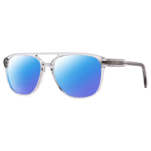 John Varvatos VJV424 Unisex Polarized Bifocal Sunglass Crystal Grey 56mm 41 Opt Blue Mirror