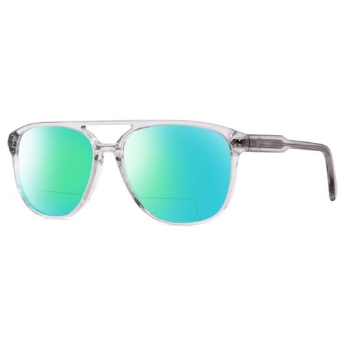 John Varvatos VJV424 Unisex Polarized Bifocal Sunglass Crystal Grey 56mm 41 Opt Green Mirror