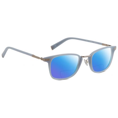 John Varvatos V405 Unisex Pantho Polarized Bifocal Sunglasses Blue Gunmetal 48mm Blue Mirror