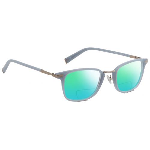 John Varvatos V405 Unisex Pantho Polarized Bifocal Sunglasses Blue Gunmetal 48mm Green Mirror