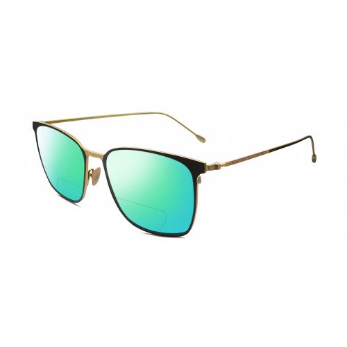 John Varvatos V524 Unisex Polarized Bifocal Sunglasses Black Gold 57mm 41 Option Green Mirror