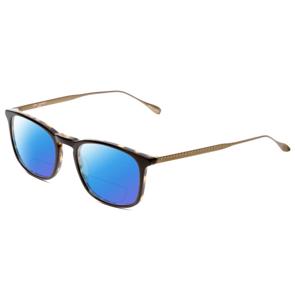 John Varvatos V207 Polarized Bi-focal Sunglasses Black Tortoise Havana Gold 54mm Blue Mirror