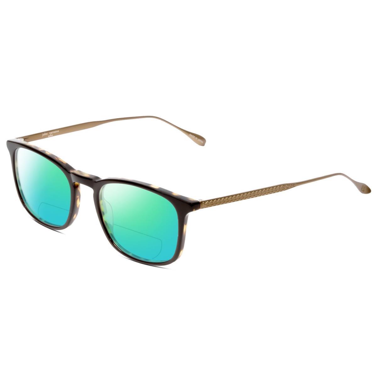 John Varvatos V207 Polarized Bi-focal Sunglasses Black Tortoise Havana Gold 54mm Green Mirror