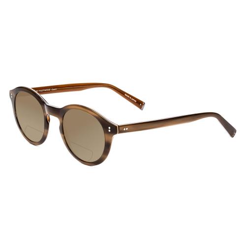 John Varvatos V519 Unisex Polarized Bi-focal Sunglasses in Olive Brown Horn 47mm Brown