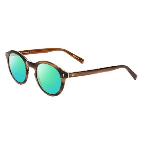 John Varvatos V519 Unisex Polarized Bi-focal Sunglasses in Olive Brown Horn 47mm Green Mirror