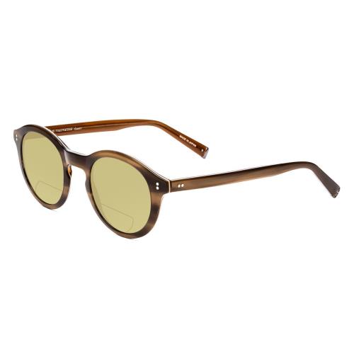 John Varvatos V519 Unisex Polarized Bi-focal Sunglasses in Olive Brown Horn 47mm Yellow