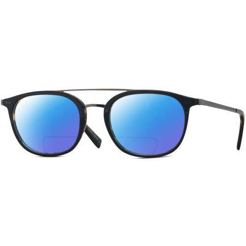 John Varvatos V378 Unisex Polarized Bifocal Sunglasses Black Brown Tortoise 49mm - Frame: Multicolor, Lens: Blue Mirror