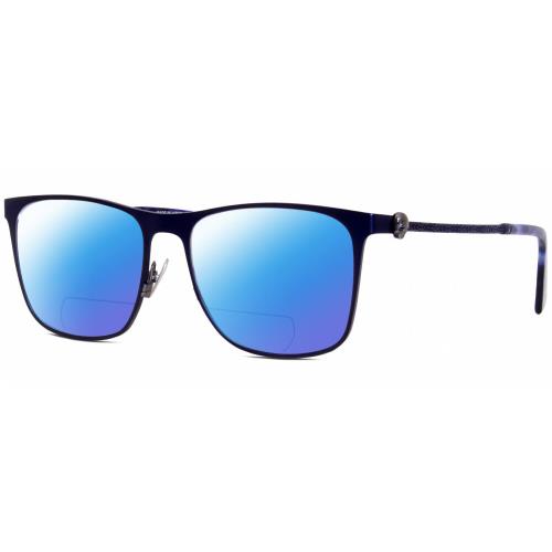 John Varvatos V182 Unisex Polarized Bifocal Sunglass in Navy Blue Gunmetal 55 mm Blue Mirror