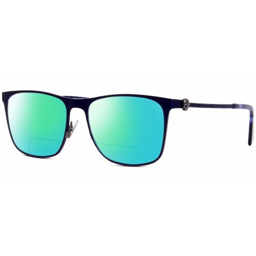 John Varvatos V182 Unisex Polarized Bifocal Sunglass in Navy Blue Gunmetal 55 mm Green Mirror